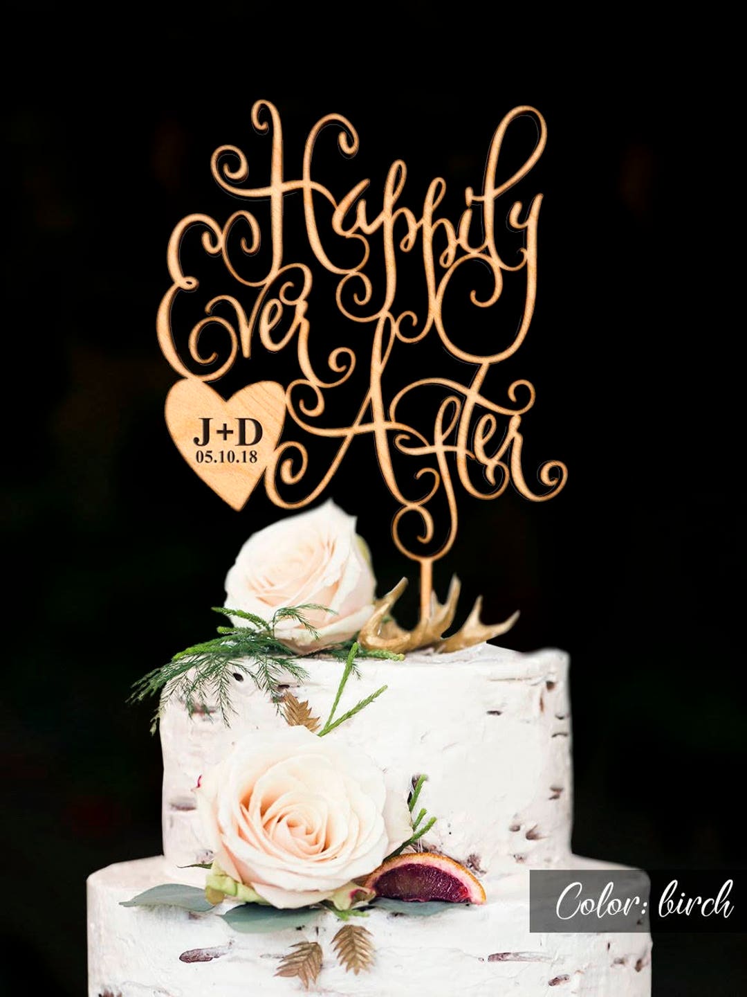 Happily Ever After Wedding Cake Topper. Engraved Initials of the Bride and  Groom and Wedding Date.rustic Personalized Wedding Cake Topper 