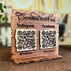 Old Wood Sign with engraved QR Code, Wood QR Code Sign, Social media Sign, Scan to Pay Sign, CashApp Sign, Venmo Sign with 2 to 4 codes