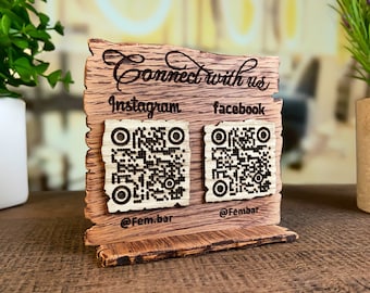 Panneau Old Wood avec code QR gravé, panneau de code QR en bois, panneau de médias sociaux, signe Scan to Pay, signe CashApp, signe Venmo avec 2 à 4 codes