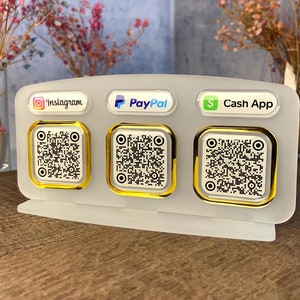 QR Code Sign and QR Code Stickers Combo, Mini Scan to Pay Sign, CashApp Sign, Venmo Sign, Customizable QR Code with 1 to 4 codes