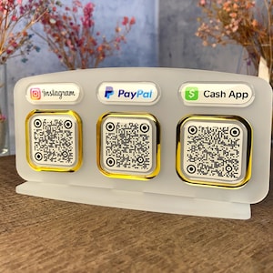 QR Code Sign and QR Code Stickers Combo, Mini Scan to Pay Sign, CashApp Sign, Venmo Sign, Customizable QR Code with 1 to 4 codes