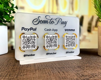 Scan to Pay Sign, QR Code Sign,  Social media Sign, social medium sign, CashApp Sign, Venmo Sign, with 2 to 4 codes