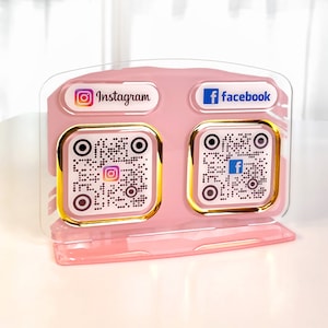 QR Code Sign with 3D Logos and two 3D QR Codes, Scan to Pay Sign, Social Media Sign, Payment Sign Template