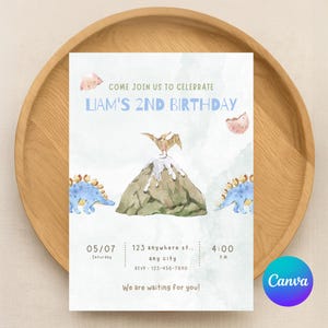 Editable Dinosaur Birthday Invitation for Kids | Customizable Canva Template | Dino Party Digital Download
