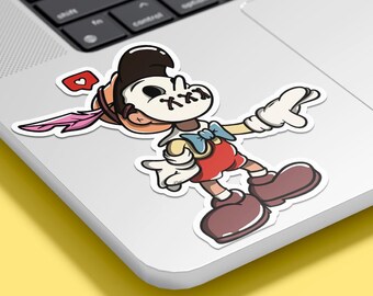 Pinocchio Retro Vinyl Sticker – Nostalgic Cartoon Style Waterproof Glossy Decal for Laptops, Planners & Water Bottles
