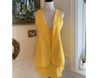 Vintage 1970’s Butter Yellow Mini Dress and Vest!