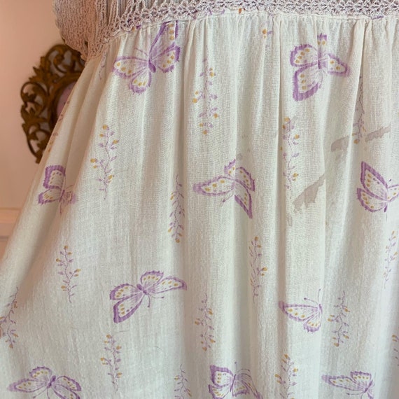 Vintage Crochet Bodice Butterfly Print Muumuu! - image 3