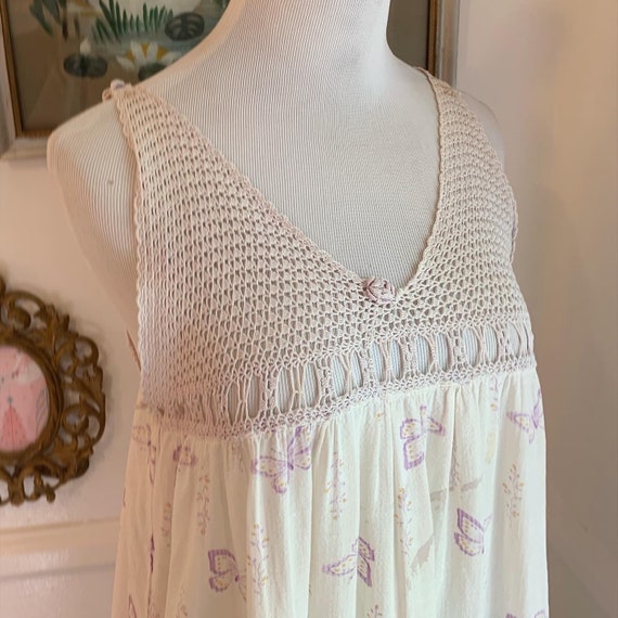 Vintage Crochet Bodice Butterfly Print Muumuu! - image 1