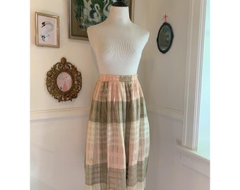 Vintage 1980's Gauzy Pale Pink and Grey Checkered Skirt