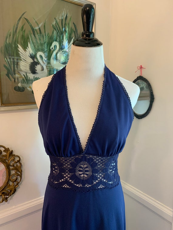 Vintage navy blue crochet lace halter maxi dress! - image 2