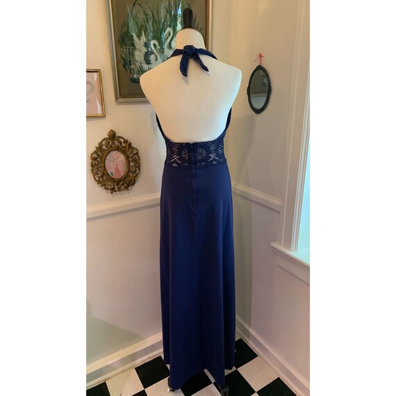 Vintage navy blue crochet lace halter maxi dress! - image 5