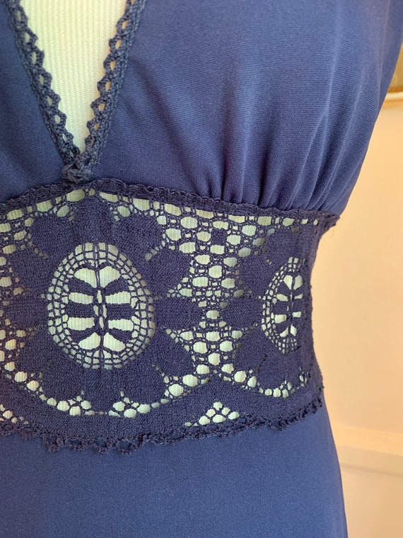 Vintage navy blue crochet lace halter maxi dress! - image 3