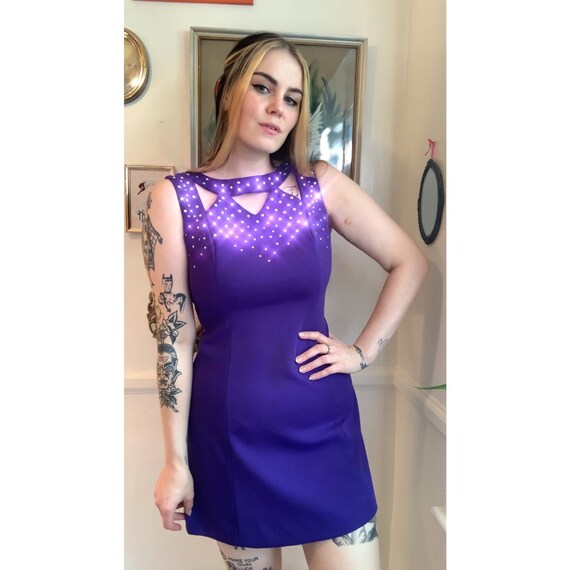 Vintage 1960's Purple Cutout Rhinestone Mini Dress - image 1