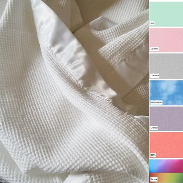 HANDMADE SATIN TRIM blanket, 100% Cotton Toddler, Lovey, Stroller Child Blanket, Satin Comfort Blanket, Handmade