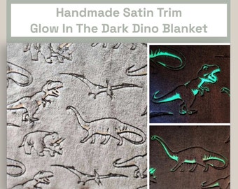 DINOSAUR GLOW satin trim edge baby blanket, crib blanket, stroller blanket, receiving blanket, glow in the dark soft blanket