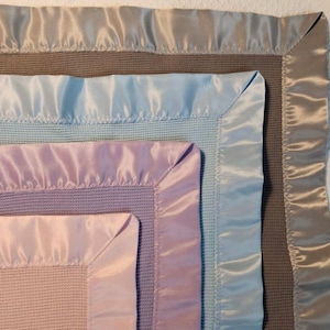 100% COTTON SATIN TRIM handmade blanket, satin edge baby blanket, Crib & stroller Blanket, Vintage inspired, Sensory adhd edge design