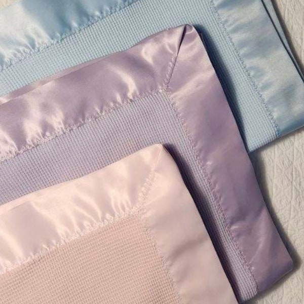 SATIN TRIM COTTON blanket, Toddler size, Satin Edge, 100% Cotton Toddler Child Blanket, Satin Comfort Crib and stroller Blanket, Handmade