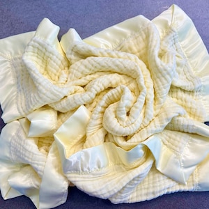 MUSLIN SATIN TRIM Baby Blanket, 6 layer muslin breathable swaddle for newborn, receiving blanket, Handmade, toddler size image 4
