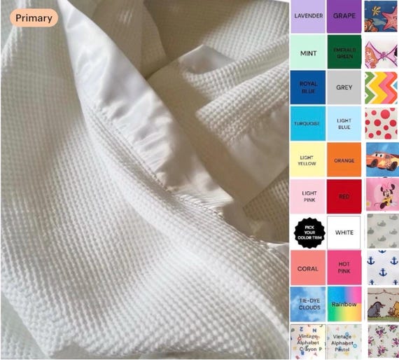 100% COTTON SATIN TRIM Handmade blanket, Baby Toddler, Lovey, Stroller Blanket,Comfort Blanket, Vintage inspired, sensory pocket design