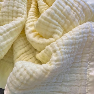 MUSLIN SATIN TRIM Baby Blanket, 6 layer muslin breathable swaddle for newborn, receiving blanket, Handmade, toddler size Yellow