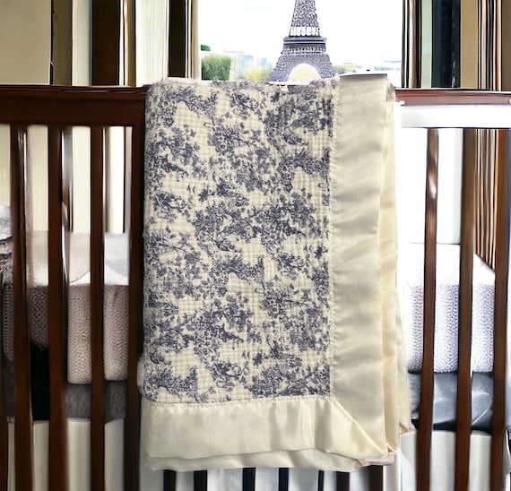 SATIN TRIM TOILE Floral French Blue Bridgerton Secret Garden Baby Blanket Breathable Muslin Swaddle Blanket Receiving Blanket Non gender Etsy