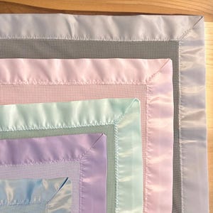 SATIN TRIM COTTON handmade blanket, 100% Cotton, satin edge baby Child Blanket, Crib and stroller Blanket, Vintage inspired, Sensory adhd