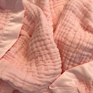 MUSLIN SATIN TRIM Baby Blanket, 6 layer muslin breathable swaddle for newborn, receiving blanket, Handmade, toddler size Pink