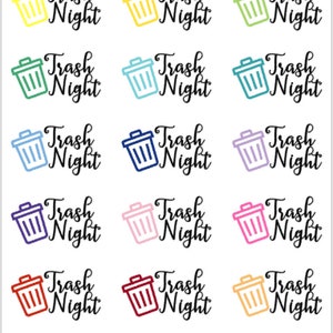 Multicolored Trash Night script Planner stickers