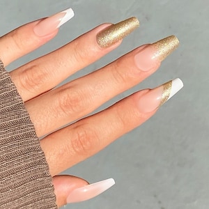 GLAM GODDESS Press-On Nails | Long Coffin Gold Nail Art | Lavaa Beauty