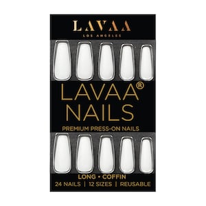 WHITE COFFIN Press-On Nails | Matte White Long Coffin Nails | Salon-Quality & Reusable | Lavaa Beauty