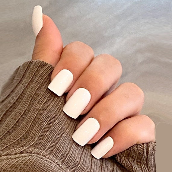 CLASSIC WHITE Press On Nails Short Square Glossy White Nails Salon Quality Reusable Lavaa Beauty