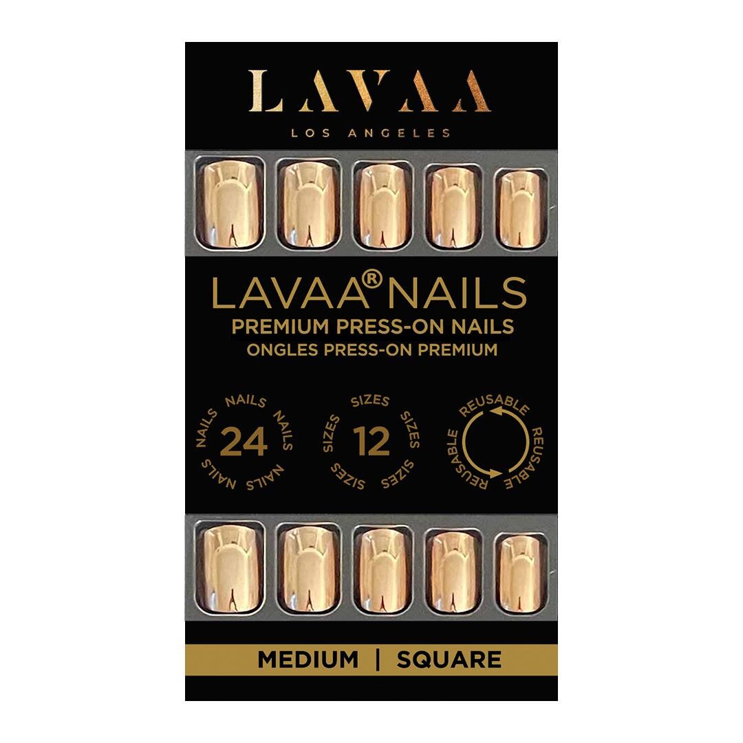 GOLDIE Press-on Nails | Gold Mirror Chrome Medium Square Nails