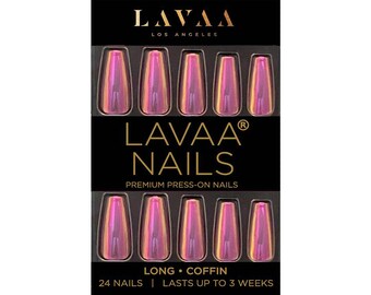 HOT COMMODITY Press-On Nails | Chrome Purple Long Coffin Nails | Salon Quality & Reusable | Lavaa Beauty