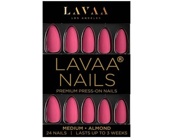 BLUSHED LOVE Press-On Nails | Medium Almond Vibrant Pink Nails | Salon Quality & Reusable | Lavaa Beauty