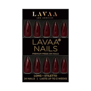 VAMPIRA Press-On Nails | Glossy Burgundy Long Stiletto Nails | Salon Quality & Reusable | Lavaa Beauty