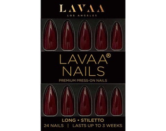 VAMPIRA Press-On Nails | Glossy Burgundy Long Stiletto Nails | Salon Quality & Reusable | Lavaa Beauty