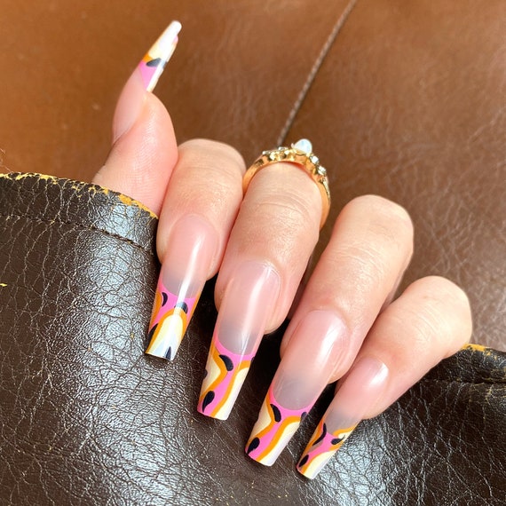 EXOTIC BABE Press-on Nails Summer French Tip Extra-long Coffin Nails  Reusable Lavaa Beauty 
