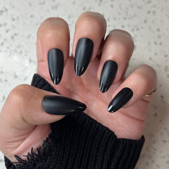 Classic Matte Black Almond Nails