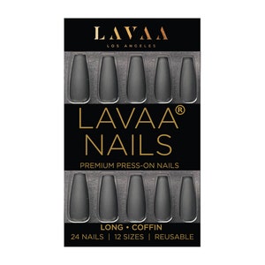 BLACK COFFIN Press-On Nails | Matte Black Long Coffin Nails | Salon-Quality & Reusable | Lavaa Beauty