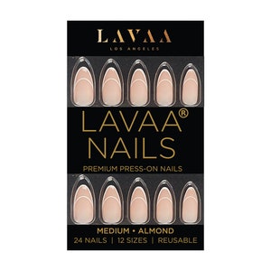 WHITE LIES Press-On Nails | Medium Almond White Graphic French Tip | Salon Quality & Reusable | Lavaa Beauty