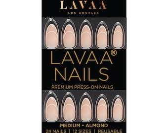 WHITE LIES Press-On Nails | Medium Almond White Graphic French Tip | Salon Quality & Reusable | Lavaa Beauty
