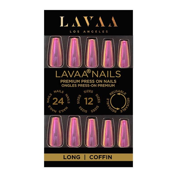 HOT COMMODITY Press-On Nails | Chrome Purple Long Coffin Nails | Salon Quality & Reusable | Lavaa Beauty