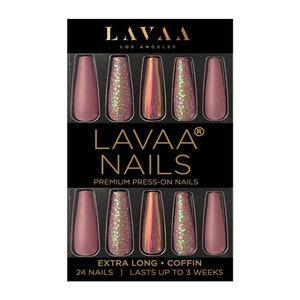 PARTY GIRL Press-On Nails | Pink Chrome & Glitter Extra-Long Coffin Nails | Salon Quality | Lavaa Beauty