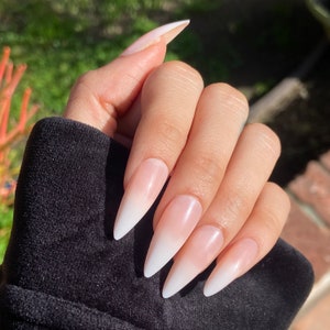 FRENCH KISS Press-On Nails | Ombre French Tip Long Glossy Stiletto Nails | Lavaa Beauty