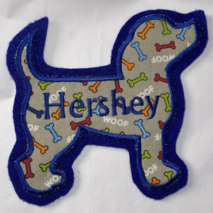 Personalized embroidered; JUMBO applique designed doggy patch iron-on / Cotton Speciality Doggy Bone Fabric