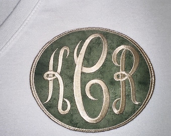 JUMBO Monogrammed Iron-on Patch - Green with Old gold accent