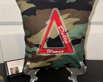 Decorative 8x8 Camo Designed Decorative Keepsake Display Pillow - Delta Woman – Great NEW Design (Personalization Available)