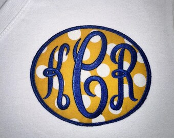 JUMBO Monogrammed Iron-on Patch - Royal/Gold-White Polka Dots