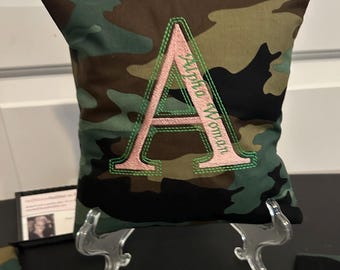 Decorative 8x8 Camo Designed Decorative Keepsake Display Pillow - Alpha Woman – Great NEW Design (Personalization Available)