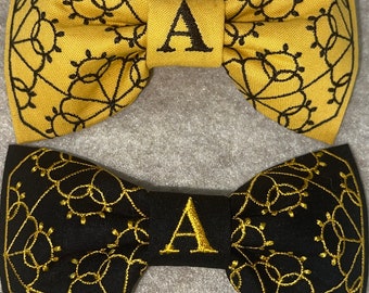 Black or Gold Alpha Man Fraternity Bow tie with uniquely stitched embroidery design